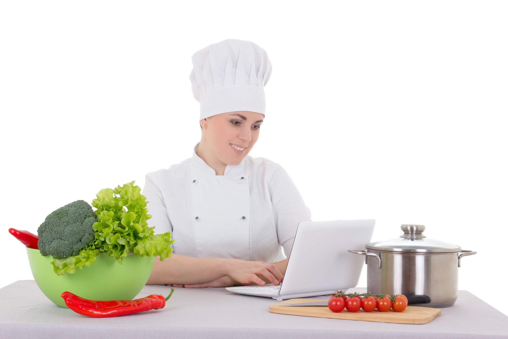 Chef teaching online in a warm kitchen
